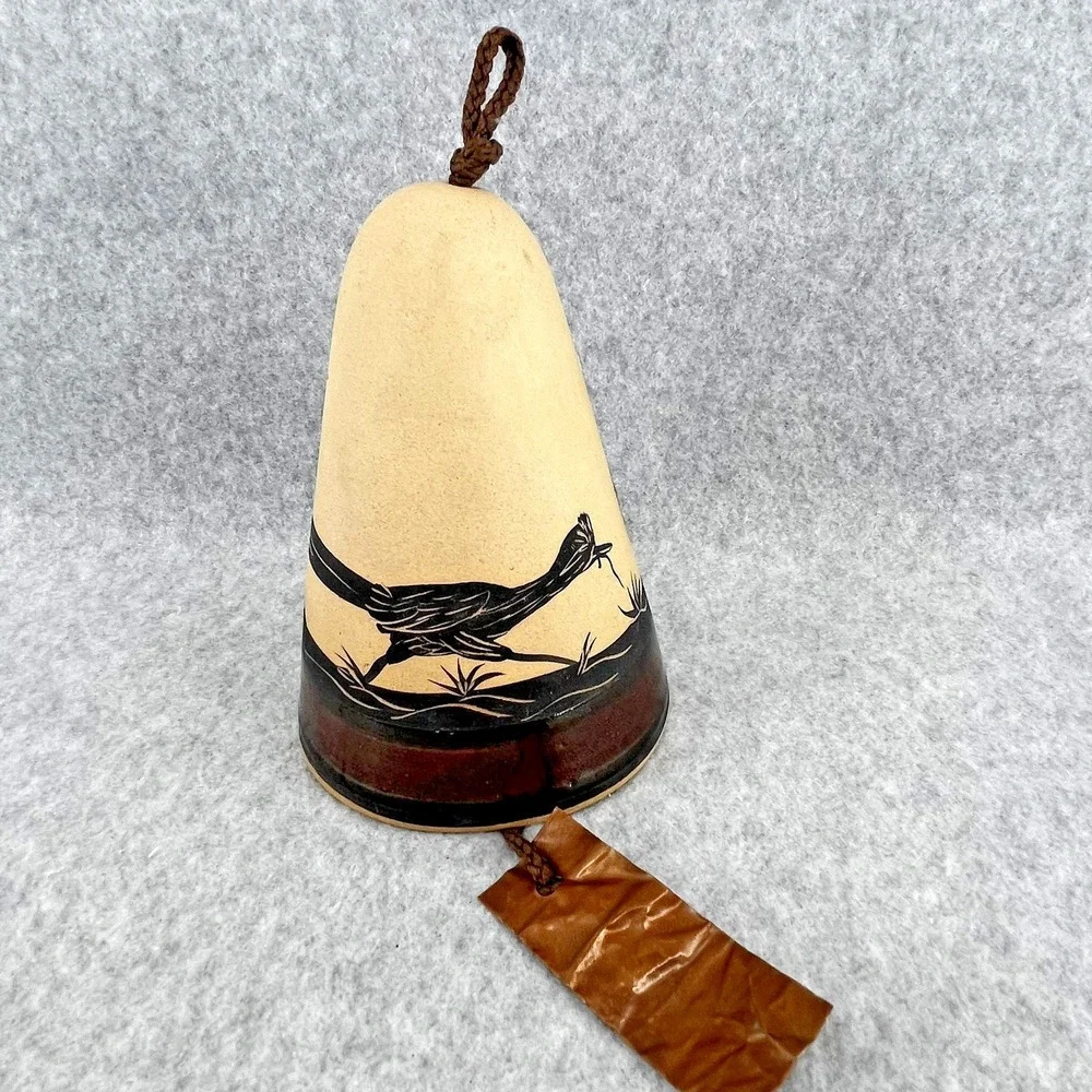 Southwest Wind Chime Roadrunner Hanging Bell Ceramic Western Desert Cactus